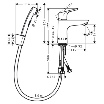Смеситель для раковины Hansgrohe Focus 31927000 с гигиеническим душем, push-open, хром