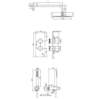 Душевая система Fima Carlo Frattini Sistemi Doccia верхний душ 25, со смесителем и ручным душем, на 2 источника, хром F4409OR