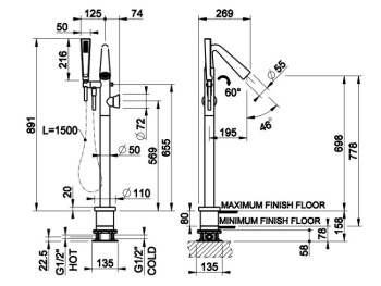 Смеситель для ванны Gessi 45028.707 Black Metal Brushed PVD
