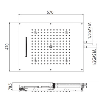 BOSSINI DREAM/2 Верхний душ 570 x 470 мм, 2 режима (дождь, каскад), с 4 LED (белый), блок питания/уп