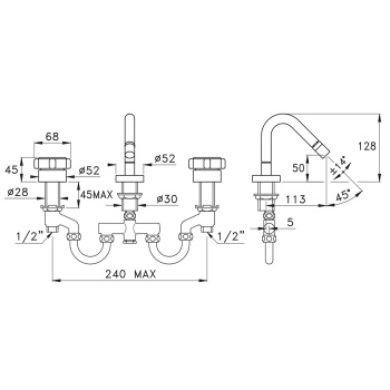 Смеситель для биде Stella Aster на 3 отверстия 3603, хром AT 00206 CR00