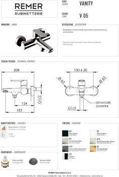 Смеситель для ванны Remer Vanity  черный матовый V05NO