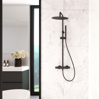 Душевая система Ramonsoler Tzar термостатическая без излива с регулировкой высоты чёрная 345402RM250NM