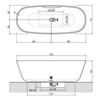 Ванна из искусственного камня Antonio Lupi Baia 170x70 BAIAS