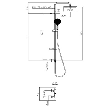 Bossini Apice Стойка для душа с однорычажным смесителем, верхним душем Ø280 мм., ручным душем