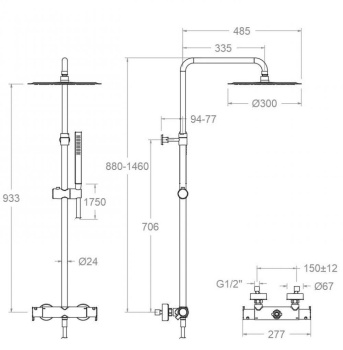 Душевая система Ramonsoler Blautherm с термостатом и тропическим душем для ванны 945402RM300