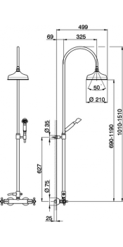 Душевой комплект Cisal Arcana термостатический смеситель, стойка с верхним душем, лейка+шланг, хром AC00408021