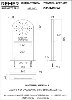 Верхний душ Remer настенный 50x20см 2реж SS350MMCA сталь SS350MMCAX