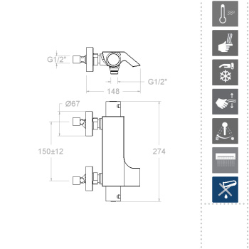 Смеситель термостатический Ramonsoler Urban Chic для ванны (каскад) с душевым комплектом 213901K3
