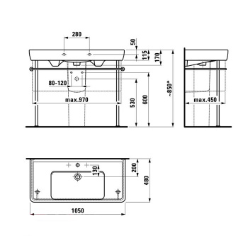 LAUFEN PRO A Раковина накладная/подвесная 1050x480x115 мм., с 1 отверстием для смесителя по центру, цвет белый