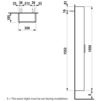 Laufen Base Шкаф высокий  350х1855х1650 мм, 1 дверца справа, цвет белый матовый
