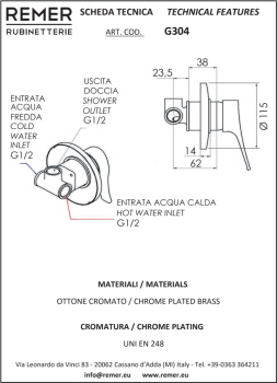 Смеситель для душа Remer Giga Four  хром G304