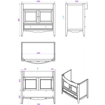 Тумба с раковиной Tw Veronica Simas AR864bix1 90x56, с 1отв., 2 распашные дверки+1 выдв.ящик, доводч. Blum, ручки Riflesso бронза, vintage VER3090-V+AR864bi*1 комплект