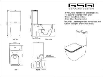 Бачок для напольного унитаза с механизмом смыва GSG Ceramic Design Brio BRCIMBL000 + ACS82 белый глянцевый