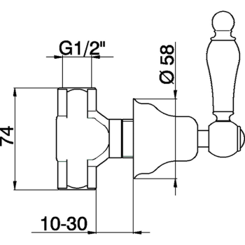 Запорный вентиль Cisal Arcana Toscana 1/2 на горячую воду,внутренняя и внешняя части в комплекте, хром TS00031221 Акция