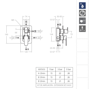 Смеситель для душа Ramonsoler Alexia встраиваемый на 3 выхода золото 361503SOC