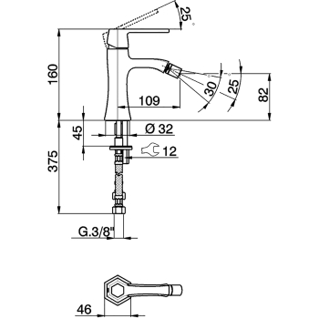 Смеситель для биде Cisal Cherie однорычажный, на 1 отверстие, без донного клапана, хром/черный CH0005646T