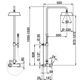 Душевой комплект Cisal Cherie смеситель, стойка с верхним душем, лейка+шланг, хром/черный CH0040246T