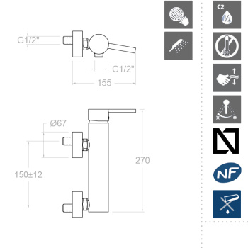 Смеситель для душа Ramonsoler Drako с душевым комплектом 3308D
