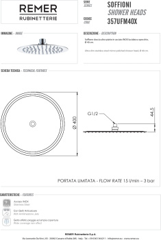Верхний душ Remer с шарнирным соединением Ø 40см сталь 357UFM40X