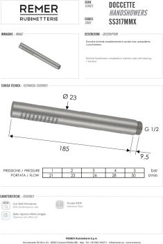 Ручной душ Remer Minimal нержавеющая сталь SS317MMX