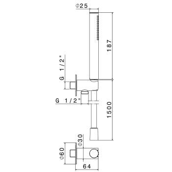 Ручной душ Newform Xt кронштейн-вывод из стены 1/2, шланг 150 см, хром 823.21.018