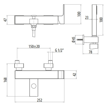 Смеситель для ванны/душа встраиваемый с ручной лейкой Gattoni Kubik, nero opaco 2500/25NO