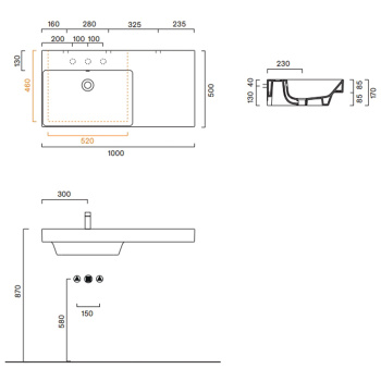 Раковина Catalano Zero 100x50 чаша слева, с 1 отв, белый глянцевый 121041001