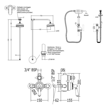 Ручной душ с переключателем и держателем Devon&Devon для термостата MARM74 и душа на стойке MARK3182 с ручкой черной золото светлое MARK618BD
