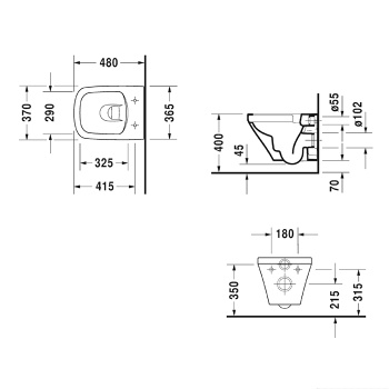 Чаша подвесного унитаза Duravit DuraStyle 2571090000 compact, ess, wash down