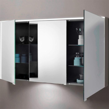 BURGBAD Eqio Зеркальный шкаф с гориз светодиод подсв.120х80х17см,3 зерк двери с обоих сторон, вариант R, цвет: серый SPGT120RF2010