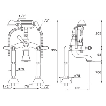 Напольный смеситель для ванны Stella Italica Leve 3274CL306 с ручным душем, хром IL 02208 CR00