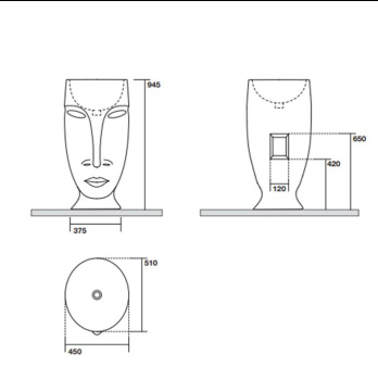 Раковина свободностоящая Kerasan Artwork Moloco, слив в стену, Ferro matt 474089