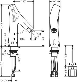 Смеситель для раковины Axor Starck Organic 12172820 электронный, без регулировки температуры, никель