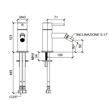 Смеситель однорычажный для биде Almar на 1 отверстие без донного клапана, хром E214003.CR