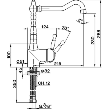 Смесители для кухни Cisal Kitchen однорычажный, на 1 отверстие для кухни,с поворотным изливом 215 мм, бронза AY00253027