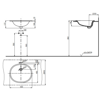 Раковина встраиваемая сверху Toto Public с переливом CeFiONtect LW762Y