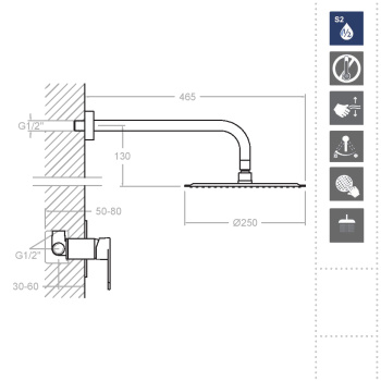 Смеситель для душа Ramonsoler Alexia встраиваемый с тропическим душем золото K3618012OC