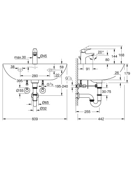 Набор для ванной Grohe Bau Ceramic 39472000 раковина, смеситель и сифон, хром