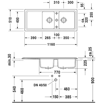 Duravit Cassia Кухонная мойка  Cassia 80,  1160x510см,  антрацит Матовый