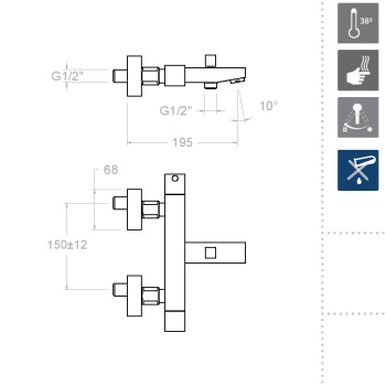 Смеситель термостатический Ramonsoler Kuatro для ванны 4736S