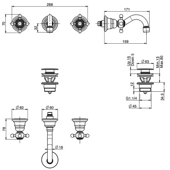 Смеситель для раковины Fima Carlo Frattini Elizabeth F5081/5OR золото