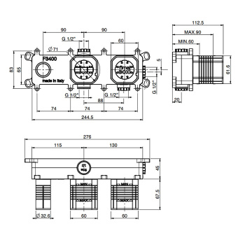 Встраваемая часть смесителя для душа Fima Carlo Frattini на 2 источника F3400