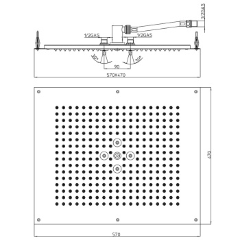 BOSSINI Dream Верхний душ 570 x 470 мм, 2 режима (дождь, распыление), цвет: черный матовый H38657.07