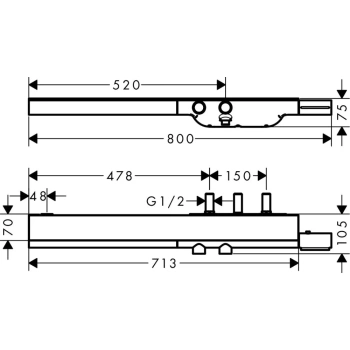 Axor Showers Настенный термостат для ванны, с полкой 713х70мм, 2 потреб., цвет: хром 45440000