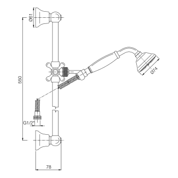 Душевая штанга с ручным душем с белой керамической ручкой и металлическим шлангом Fima Carlo Frattini Wellness 1500, бронза F2044/3BR