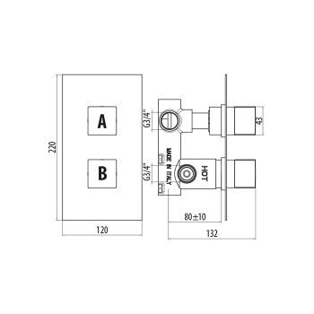 Термостатический смеситель для душа скрытого монтажа Gattoni Termostatici на 2 выхода, хром TS991/25С0