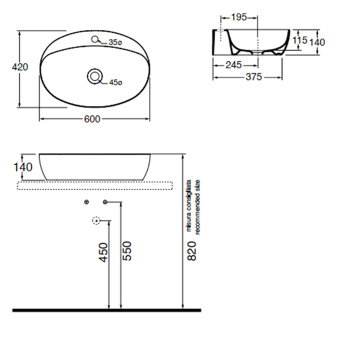 Раковина накладная Azzurra Elegance Circle 60х42см с 1 отв. под смеситель, белый ELLA060420CMBI/(ECI60M bi)*1