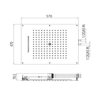 BOSSINI DREAM/2 Верхний душ 570 x 470 мм, 2 режима (дождь, каскад), цвет: хром H38925.030