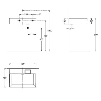 Раковина LOGICA подвесная Kerama Marazzi 70x48x14,5, без отв. под смеситель, с переливом, белая глянцевая LO.wb.70.0